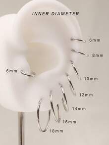 银质环形耳环 | 软骨无尽小环形耳环套装，适合男女女孩 | 防过敏 925 纯银耳屏耳环鼻唇环 | 耳环首饰，适合派对生日礼物，配有精美礼盒 | 7 种尺寸可选（外径-8 毫米/10 毫米/12 毫米/14 毫米/16 毫米/18 毫米/20 毫米） - 銀色 - 查看 4