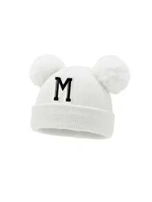 1 chiếc mũ len trẻ sơ sinh cá nhân hóa, mũ len 26 chữ cái cho trẻ mới biết đi và trẻ em, mũ len thủ công cho bé gái, phù hợp cho bé từ 0-3 tuổi đội hàng ngày. - trắng - Xem 11