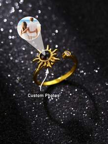 1pc Customized Photo Projection Ring For Women, Charming Personalized Bohemian Style Sunflowers With Picture Projection Ring For Summer Beach Vacation Jewelry, Couple Proposal Ring Wedding Season Gift, Mother's Day Gift For Mom, Thanksgiving Anniversary Commemorative Gift,Adjustable Photo Couple Ring For Your Loved One, Anniversary Gift, Valentine's Day Gift, Memorial Jewelry