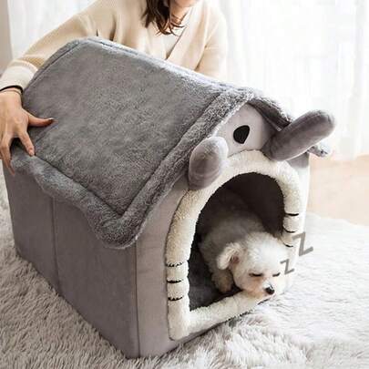 Pet Furniture,Pet House,Plush & Sherpa Fluffy Dog Cat Bed House, Winter Warm Heated Pad Indoor Outdoor Use, Semi Enclosed Cat Bed, Pet Safety, Autumn And Winter Pet Bed, Warm And Comfortable Removable Washable Small Medium Large Pet Sofa Kennel - Christmas Gift Idea,Rabbit Nest, Grey Long Eared Rabbit Nest