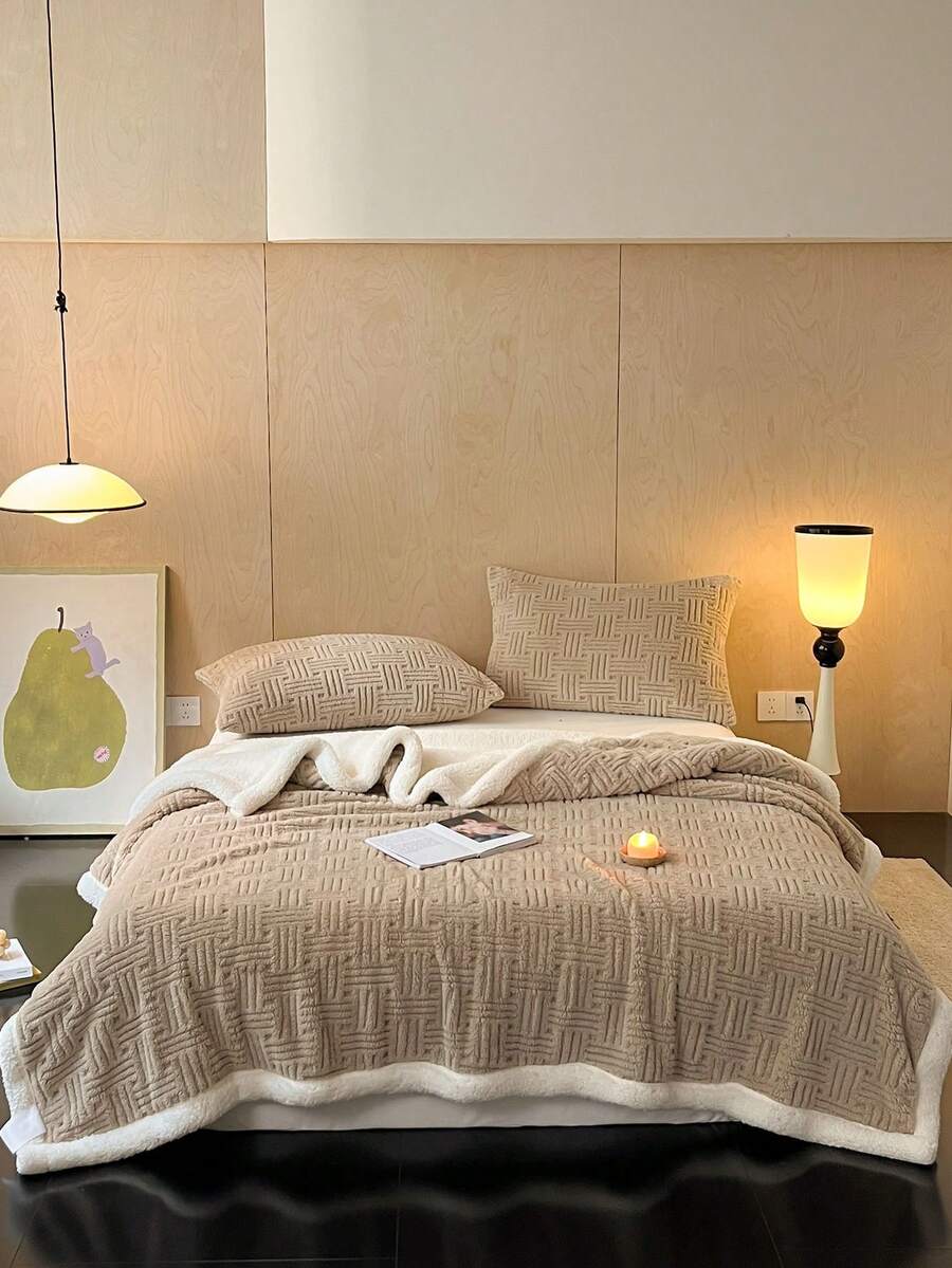 1 pătură dublă caldă, groasă, din tafta jacquard kaki, din fleece sherpa, moale și prietenoasă cu pielea, multi-dimensiune și multifuncțională pentru birou, sufragerie, dormitor