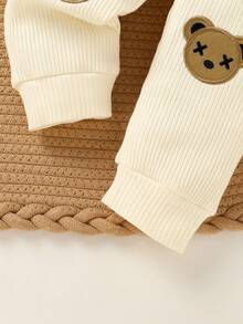 2pcs Set, Casual, Cute, Baby Boy Autumn Outfit, Soft & Comfortable, Cartoon Bear Embroidery, Knitted Crew Neck Long Sleeve Top And Elastic Waist Pants - Multicolor - View 4