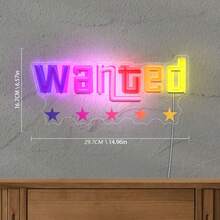Glow-In-The-Dark Neon "Wanted" UV Printed Plastic, USB-Powered With Switch Control, Ideal For Game Lovers & Creative Spaces, Vibrant Wall Art|Plastic Wall Art - NHD-wanted - View 2