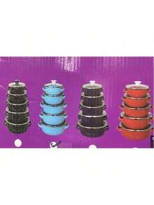 5pcs/Set Thick Double-Ear Rolled Edge Soup Pot, Noodle Pot, Frying Pan Cookware Set - Green - View 4