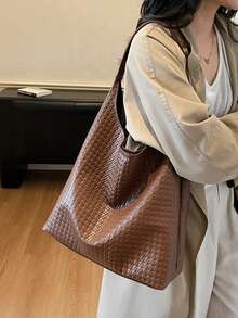 1pc (13.4in*12.2in*3.9in) Fashionable Women's Shoulder Bag, Handbag, Large Capacity, PU Material Scratch & Wear Resistant, Suitable For Shopping, Dating, Outing, Work Commute, Can Be Used Separately As Inner Liner, Elegant Minimalist Casual Chic Shoulder Bag