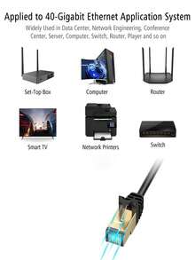 1根RJ45 Cat6以太网线，千兆高速，250MHz，镀金接头，适用于PC、电视、平板电脑、路由器、打印机、服务器、IT数据中心及其他设备 - 黑色 - 彩色 - 查看 7