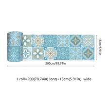1卷PVC瓷砖家居装饰壁纸，自粘可移除波西米亚陶瓷贴纸，欧式曼陀罗图案墙贴，复古棕绿粉蓝条纹边框，多种尺寸可选（3.94/5.91/7.87/11.8 x 78.7英寸）。墙地两用壁纸，复古风格家居装饰，适用于墙面装饰、室内DIY、厨房、浴室、洗衣房、壁炉及其他房间装饰。 - 彩色 - 查看 14