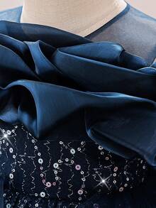 Baby Girls Sequin Mesh Cute Birthday Princess Dress, Suitable For Party, Celebration, Outing, Does Not Include Headband - Navy Blue - View 7