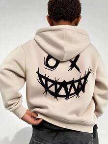 Tween Boy Casual Printed Black Thermal Lined Sweatshirt, Autumn - Apricot - View 8