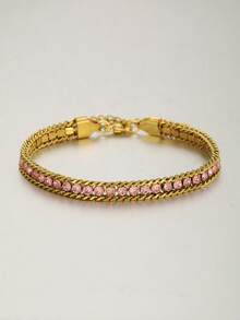 1pc Delicate Zirconia Stainless Steel Chain Bracelet For Women For Party - Multicolor - View 15