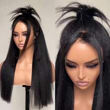 bling hair 360 Kinky Straight Lace Front Wigs Human Hair Transparent Frontal Wigs Human Hair Lace Front Wigs Human Hair 13x6 Straight Lace Front Wigs Human Hair For Women 200% Density Pre Plucked With Baby Hair Glueless Wigs - Natural Black - 查看 9