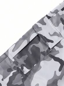 1pc Boys Teen Camouflage Multi-Pocket Wide Leg Cargo Pants, Loose Straight Leg Casual Sports Long Pants, Versatile For School, Outdoor, Party And Daily Wear - Grey - View 7