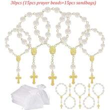 30pcs Rose Beaded Bracelet, Acrylic 3D Rose Bead Bracelet, Comes With Organza Bag, Suitable For Baptism Gifts, First Communion Gifts, Party Favors, Wedding Celebrations And More