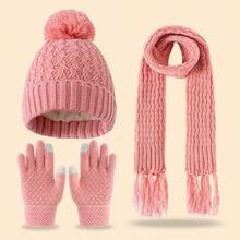 3 件套儿童菠萝图案针织加厚保暖帽子、围巾和手套套装，冬季 - 單球圍巾三件套 - 查看 4
