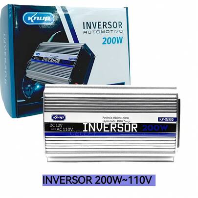 Inversor Automático 200W com Onda Senoidal Pura Entrada 12V/24V Saídas USB 5V Tomada 110V 60Hz para Carro Ônibus Caminhão Onda Senoidal Modificada Conecte Eletrônicos no Seu Veículo com Segurança