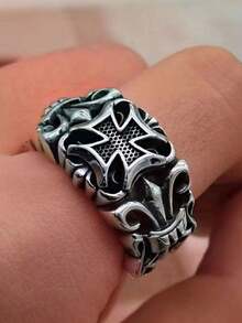 1pc Fashionable Punk Style Vintage Cross Pattern Adjustable Ring, Suitable For Men's Daily Wear, Important Formal Events, A Special Gift For Boyfriend - Cross Ring - View 14