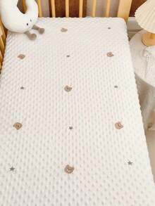 1pc Soft & Cozy Teddy Bear Plush Crib Fitted Sheet, Suitable For Autumn/Winter