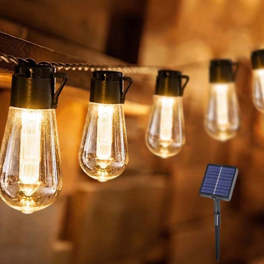 一套5米/10颗LED灯或8米/20颗LED灯防水太阳能木瓜串灯，暖白光，8种照明模式，适用于户外、派对、露营、家居、道路和栏杆装饰
