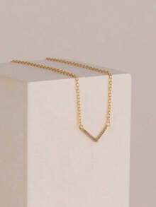 1 pieza Collar V clavícula con con diamante de imitación simple & elegante de acero inoxidable con cadena - Dorado - Ver 3