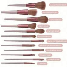 1/16 件套棕色化妆刷套装，包括 12 件柔软蓬松化妆刷、4 件三角粉扑、鼻影刷、轮廓鼻影刷、化妆混合遮瑕刷工具、鼻影刷、高光刷、混合刷、轮廓刷 - 棕色 - 查看 4