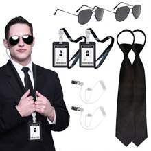 Wedding Security Agent Costume Accessories Set, Secret Security Service Kit With Tie, Glasses, Earpiece, Suitable For Women And Men Roleplay Party Games