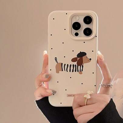 黑色狗狗元素时尚手机壳 GUCADI 1件装 复古ins风波点黑条纹腊肠犬防摔软触感手机壳 兼容 16、16 Plus、16 Pro、16 Pro Max，秋冬季防水防震防刮周年纪念礼物