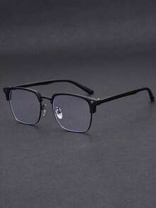 1pc Men's Metal Half-Frame Business Retro Non-Prescription Glasses, Suitable For Daily Wear, Playing Computer Games, Office Work - màu đen - Xem 2