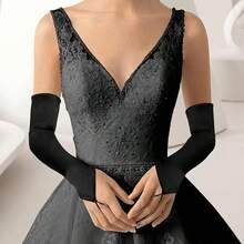 1 双女士缎面无指手套，适合歌剧、正式活动、婚礼