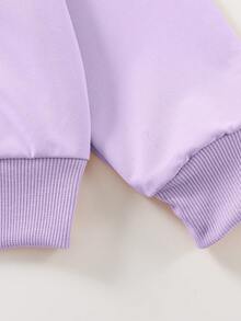 女童中大童连帽拉链运动衫，带口袋，秋冬款，简约风格，漂亮 - 紫色 - 查看 5