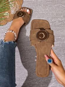 Sandalias de mujer de moda casual con correa, cómodas sandalias planas tipo chanclas para la playa en verano