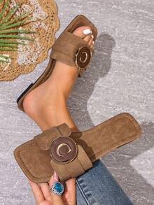 Sandalias de mujer de moda casual con correa, cómodas sandalias planas tipo chanclas para la playa en verano