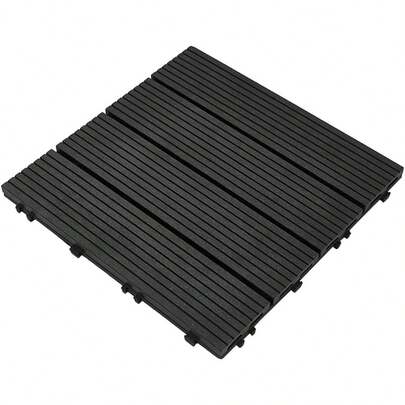 10PCS Indoor Outdoor Square Plastic Wood Flooring Tiles Patio Garden Pools Wooden Decks Slabs Decking Floor Interlocking Tiles,30cmx30cm (Black)