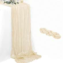 Cheesecloth Bohemian Polyester Table Runners,Pleated Atmospheric Table Runner,Solid Color Table Cover,Holiday Desktop Decoration Fabric Table Runner,Home Decoration,Dining Table Decor,Room Decor,Wedding Decor