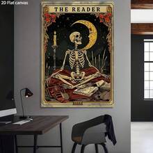 1 pieza Póster de arte de pared de lector de tarot gótico con calavera, regalo para amantes de los libros con póster de biblioteca esotérica, impresión sin marco de academia oscura y ocultismo para decoración de rincón de lectura/dormitorio, decoración perfecta para regalo y fiesta (Impresiones de pared de libros místicos de vuelta al colegio) Artes de pared vintage sin marco