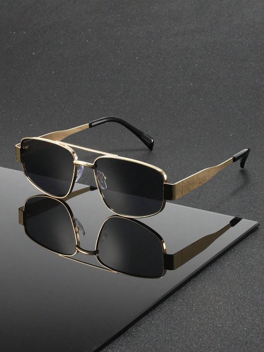 1pc Unisex Fashion Metal Frame Sunglasses, Solid Color Pattern, Aviator Style, Retro Design, Suitable For Driving, Travel, Daily Life, Hiking, Beach, Outfit Matching, Street Photography, Party, Gift Giving, Fits All Face Shapes