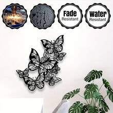 Artă murală metalică cu fluturi - Sculptură elegantă din fier alb-negru, design delicat cu frunze, potrivită pentru decorul casei în interior/exterior, aplicabilă în sufragerie, bucătărie, grădină, decorațiune de perete pentru birou, decor cu fluturi - Negru - Vizualizare 2