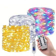 Đèn LED dây trang trí 3m/5m/10m/20m/30m, dây đèn nhấp nháy USB cắm vào dây đèn bạc có điều khiển từ xa 8 chế độ, đèn bầu trời đầy sao ngoài trời, trang trí tiệc cưới Giáng sinh tự làm (Trắng ấm/Màu/Trắng) dây đồng nguyên chất 8 chế độ có điều khiển từ xa - Nhiều màu - Xem 1