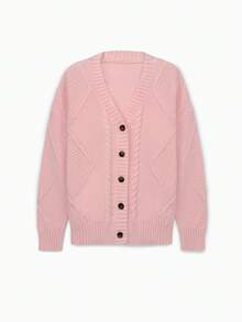 Women's Elegant V-Neck Set - Warm, Durable And Comfortable Long-Sleeved Sweater With Button Details In A Solid Beige Color, Perfect For Casual Fall And Winter Styles. Comfortable Outfit | Button Details | Striped Texture  Women's Winter Clothing Of Women's Winter Clothing Women's Winter Fashion Women's Winter Promotion Of Women's Winter Clothing    Active Wear Women   Summer  Gym Mujer  Gym Mujer  Workout Clothes For Women  Sweatshirts For Women  Women's All Season Clothes Women's Spring Clothes Women's Summer Clothes Women's Year Round Outfits Spring Fashion For Women Summer Fashion For Women - Hồng - Xem 3