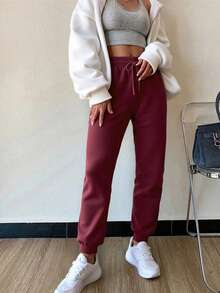 Pantalones De Cintura Alta Para Mujer Con Bolsillos En Diagonal Y Costura al frente - Burdeos - Ver 2