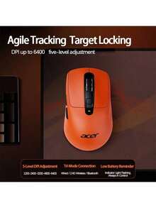 Acer Mouse ușor cu prindere confortabilă OMR227, cu comutare multi-mod wireless Bluetooth, design compact și portabil, esențial pentru lucrul/studiul la calculator (negru)