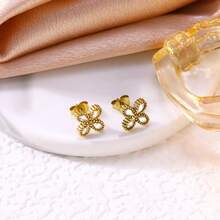 Elegant Stainless Steel Cubic Zirconia Four-Leaf Clover Bracelet, Necklace, Earrings Set, Fashion Jewelry Gift For Friends