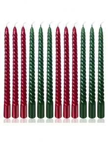 Christmas 10 Inch Spiral Taper Candle Set, Unscented Twist Candle Holders, Drip-Free Thin Tapered Candles For Holiday Party Decorations,Christmas Gifts,Christmas Candles,Christmas Fragrance,Fall Decor,Wedding,Christmas Decoration,Gifts For Women, Christmas Decorations