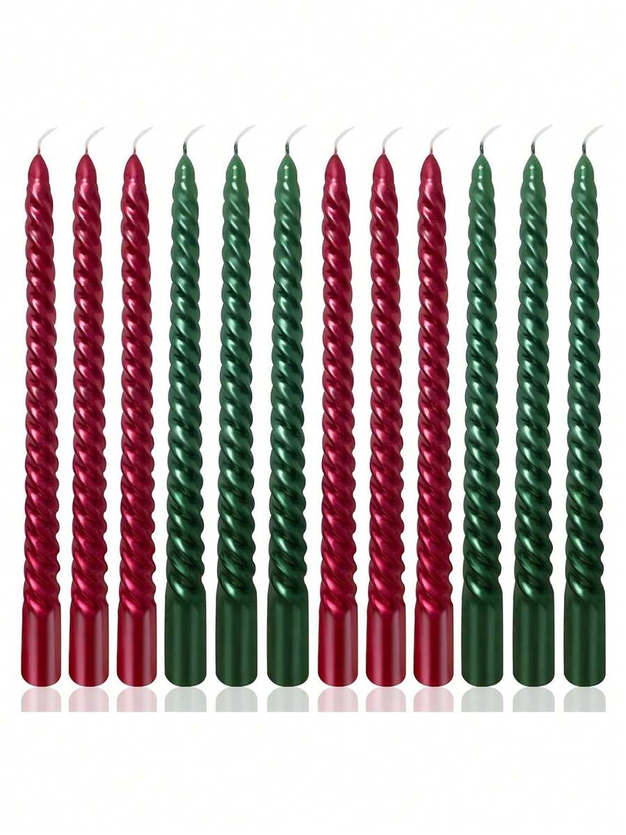 Christmas 10 Inch Spiral Taper Candle Set, Unscented Twist Candle Holders, Drip-Free Thin Tapered Candles For Holiday Party Decorations,Christmas Gifts,Christmas Candles,Christmas Fragrance,Fall Decor,Wedding,Christmas Decoration,Gifts For Women, Christmas Decorations