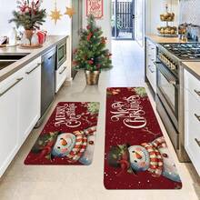 1/2 pièces Tapis de sol de Noël, fond rouge luxueux orné de bonhommes de neige blancs, de cloches dorées et de motifs de cadeaux de Noël. Tapis de sol de cuisine thème Joie, décoration d'atmosphère de Noël, parfait pour le bureau, la cuisine, la chambre, la décoration de la maison, créant une atmosphère joyeuse et exquise. - Multicolore - Voir 5