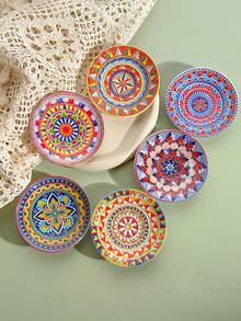 1pc Vintage Bohemian Symmetrical Floral Pattern Embossed Gold Foil Ceramic-Look Refrigerator Magnet, Home Decor, Photo Memo Board, Storage, Birthday Gift