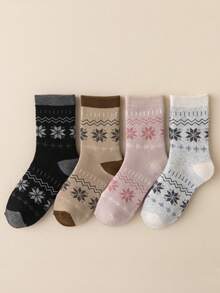 1/2/3/5双女士秋冬保暖袜。雪花图案袜子。厚袜子圣诞袜 - 彩色 - 查看 4