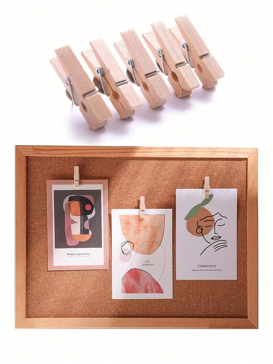 Creative Wooden Clips, Photo Clips, Push Pins, Multi-Purpose Pins, Suitable For Cork Boards, Bulletin Boards, Office And Classroom Decor - Wood Color - View 1