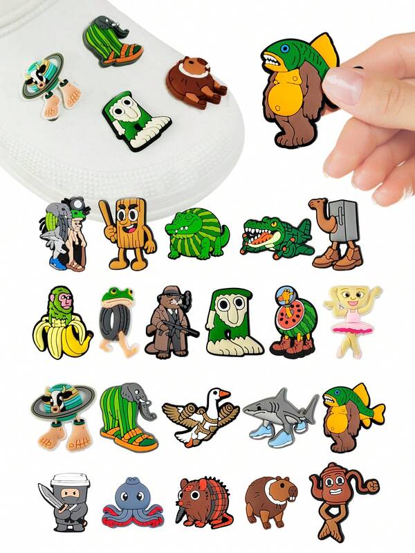 21Pcs/Pack Italian Brainrot Cute Shoe Accessories DIY Clogs Sandals Accessories Removable Kawaii Tung Tung Tung Sahur Tralalero Tralala Shoe Accessories Party Favor Gifts Give Away Party Decorative Accessories Bombardiro Crocodilo Lirili Larila Glorbo Frutto Drillo