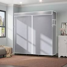 1Pcs Fabric Canvas Wardrobe With Hanging Rail Shelving Clothes Storage Large Cupboard Grey - Grey - View 6
