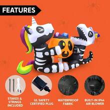 6 Ft Long Halloween Inflatables Outdoor Decorations, Blow Ups Yard Decorations, Sitting Inflatable Skeleton And Dinosaur Hold Pumpkin Outside Halloween Decor